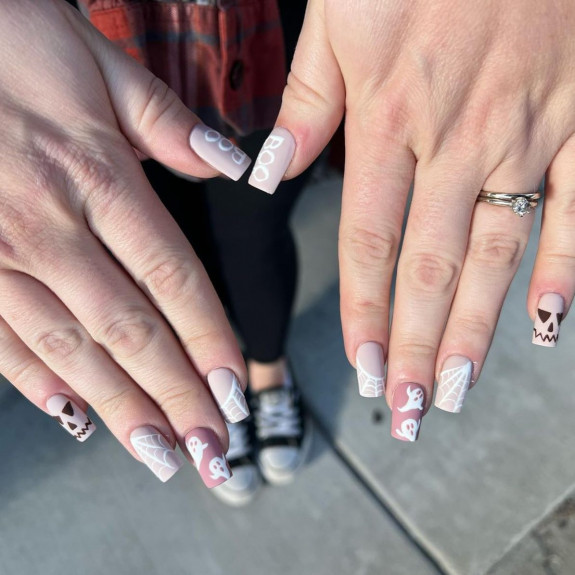 76 Spooky Halloween Nails for Every Taste — Halloween Nude Square Nails