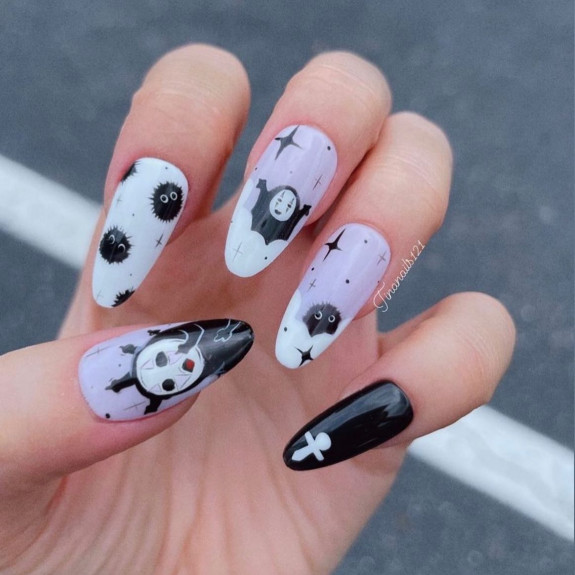 76 Spooky Halloween Nails for Every Taste — Lilac, Black and White Nails