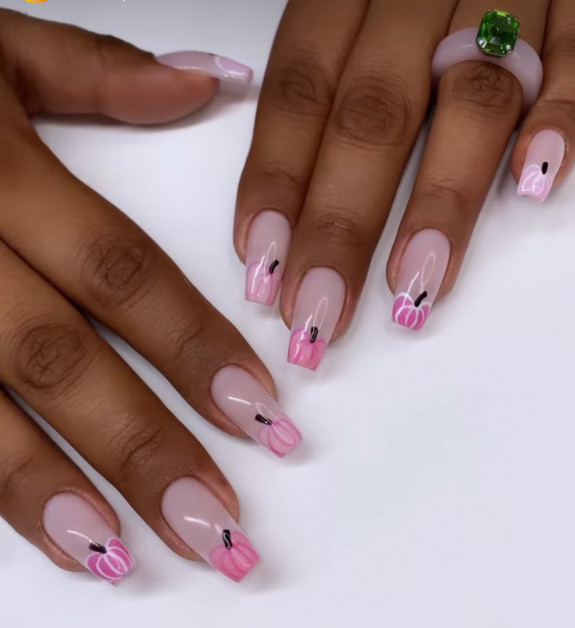 50+ Best Halloween Nails for Every Taste — Gradient Pink Pumpkin Tip Nails