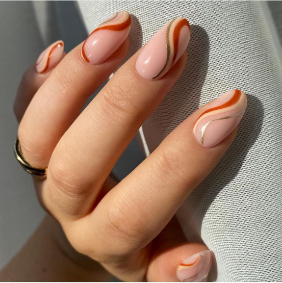 50+ Fall Nails That Are So Trendy — Pumpkin Spice & Glitter Swirl Sheer Nails