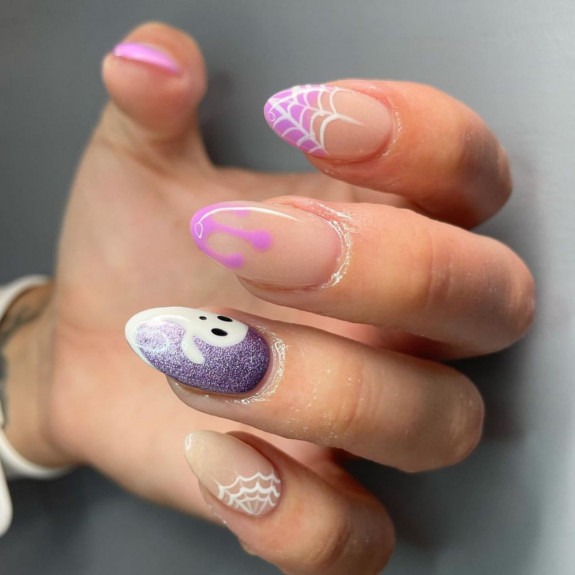 60+ Halloween Nails 2022 — Glitter + Pink Drip + Spider Web Nails