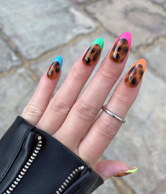 50+ Fall Nails That Are So Trendy — Different Colorful French Tip Tortoiseshell Nails