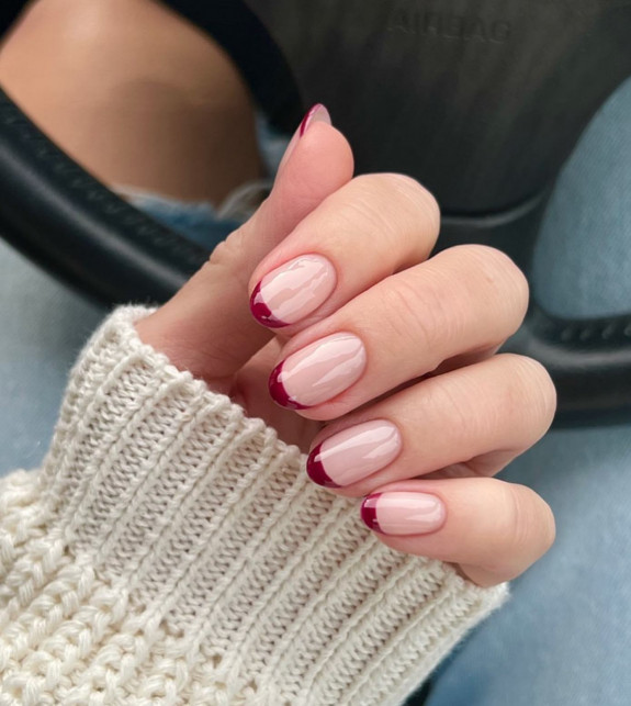 50+ Fall Nails That Are So Trendy — Red Wine French Tip Nails