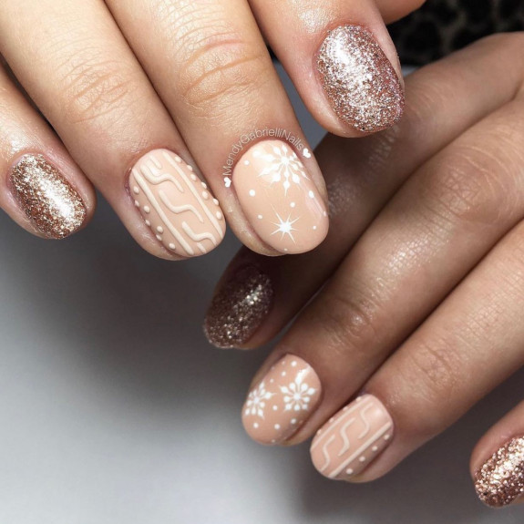 35 Best Nude Christmas Nails — Snowflake, Sweater & Glitter Nude Nails