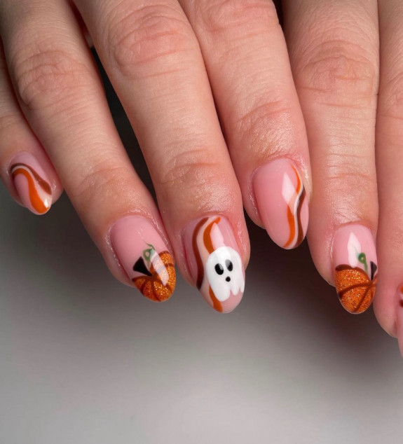 60+ Halloween Nails 2022 — Ghost + Pumpkin + Swirl Nails