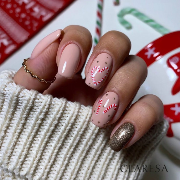 35 Best Nude Christmas Nails — Candy Cane Nude Nails