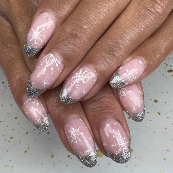 35 Best Nude Christmas Nails Nude Sheer Nails With Snowflakes