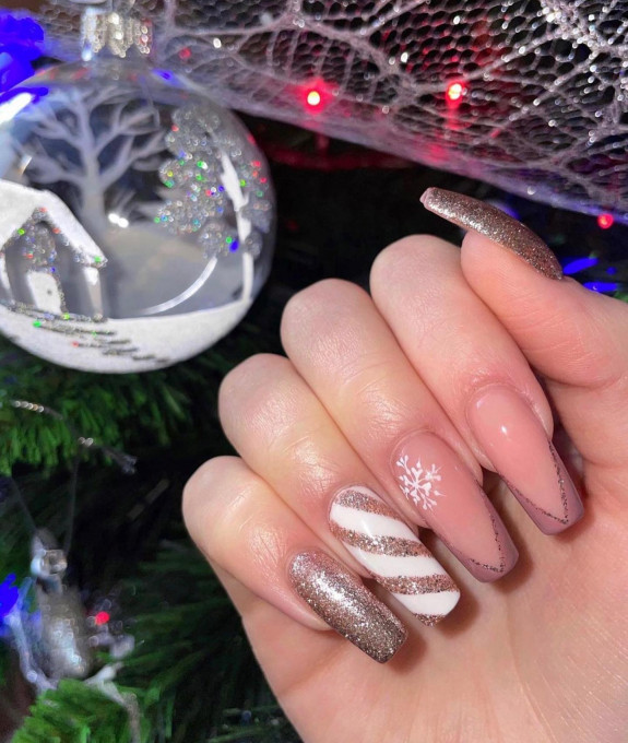 35 Best Nude Christmas Nails — Candy Cane, Snowflake French Tip Nails