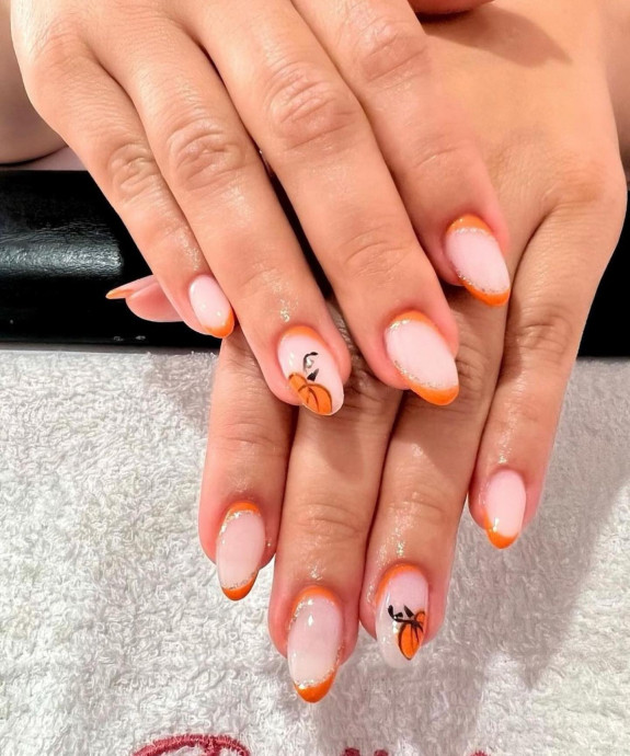 50+ Fall Nails That Are So Trendy — Orange Pumpkin French Nails