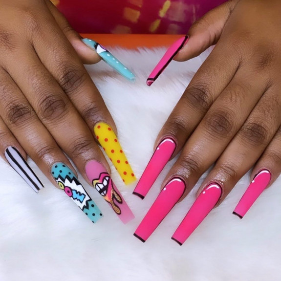 30 Creative Pop Art Nail Ideas — Fun Pop Art Long Nails