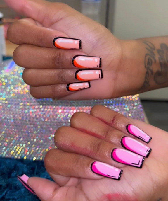 30 Creative Pop Art Nail Ideas — Pink and Orange Pop Art Nails