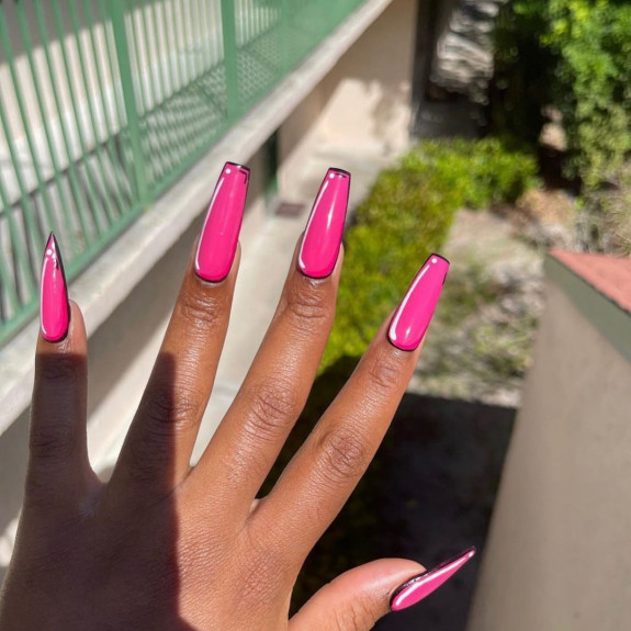 30 Creative Pop Art Nail Ideas — Bright Pink Coffin Nails