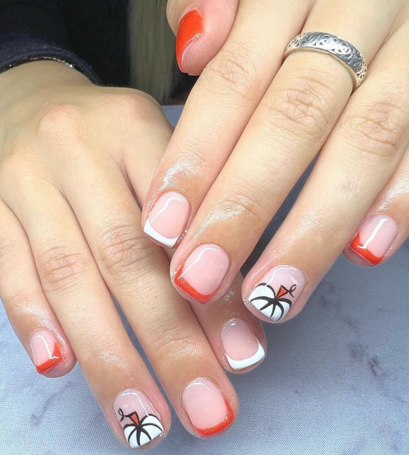 30 Cute Pumpkin Nails — Orange and White Pumpkin Tip Nails