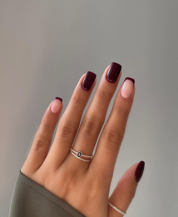 50+ Fall Nails That Are So Trendy — Red Wine French Nails