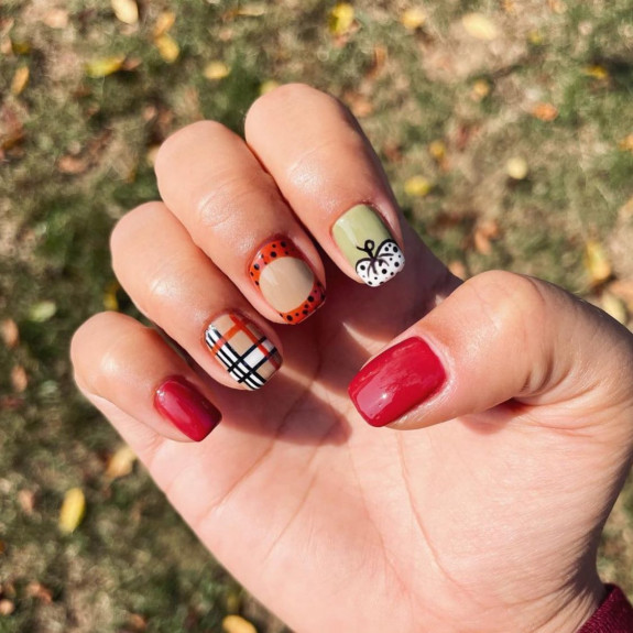 30 Cute Pumpkin Nails — Plaid, Pumpkin, Green & Red Nails