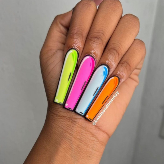 30 Creative Pop Art Nail Ideas — Four Different Color Pop Art Nails