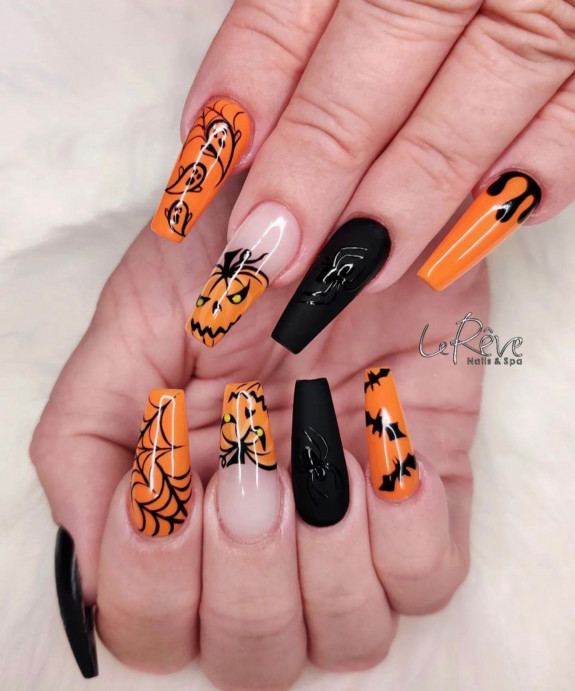 30 Cute Pumpkin Nails — Black and Pumpkin Acrylic Nails