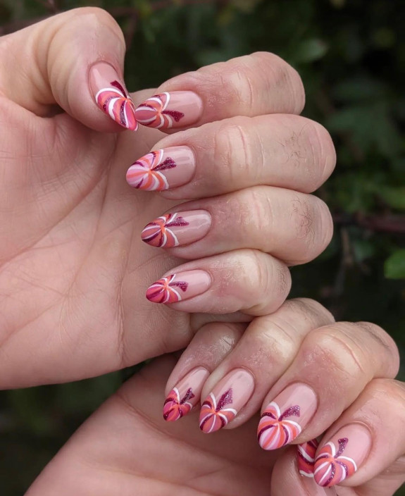 30 Cute Pumpkin Nails — Pink Pumpkin Tip Nails