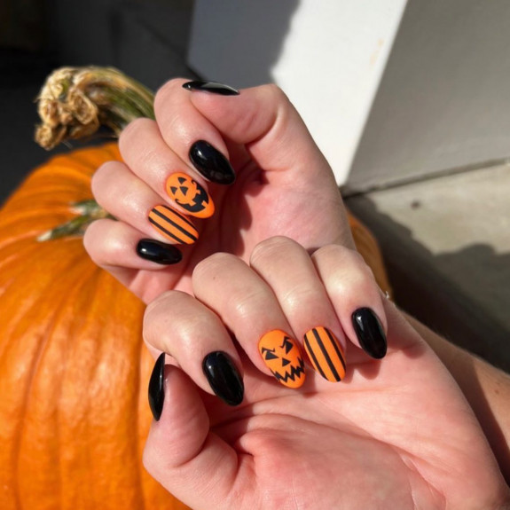 30 Cute Pumpkin Nails — Pumpkin and Black Nails