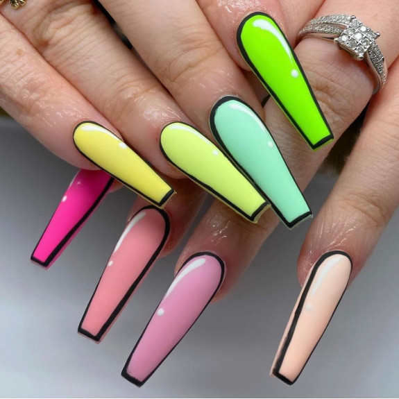 30 Creative Pop Art Nail Ideas — Gradient Pink and Green Acrylic Nails