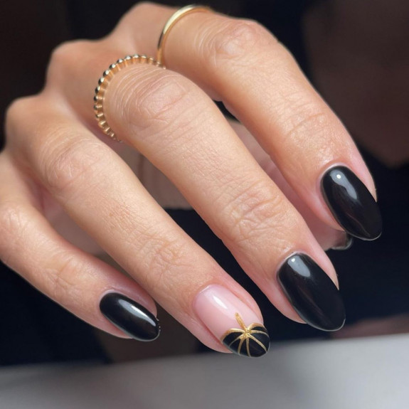 30 Cute Pumpkin Nails — Black Pumpkin French Tip + Black Nails