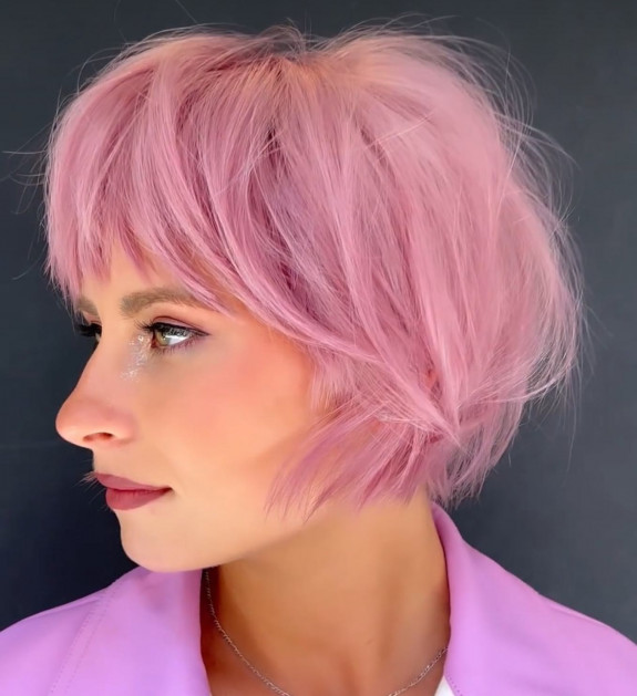 35 BEST Short Hair with Bangs Ideas for 2022 — Pink Short Haircut with Bangs