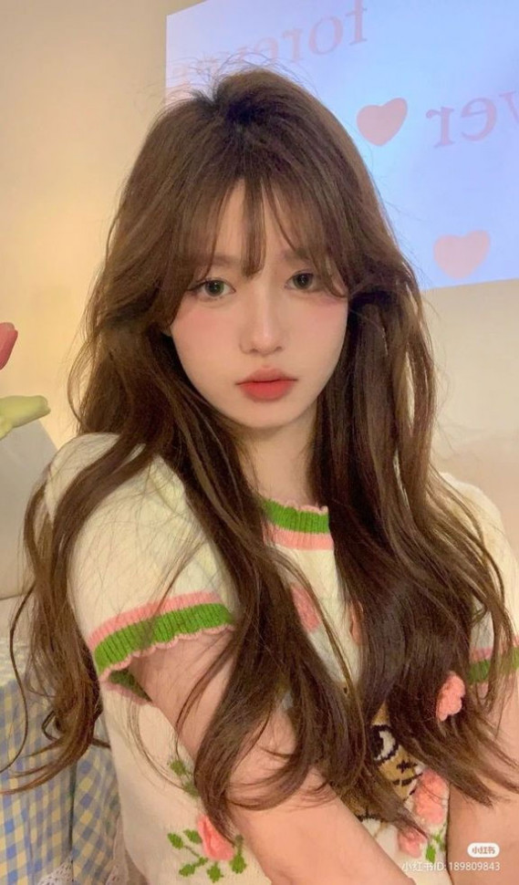 30 Cute Korean Wispy Bangs Long Hairstyles — Long Hair with Wispy Curtain Bangs