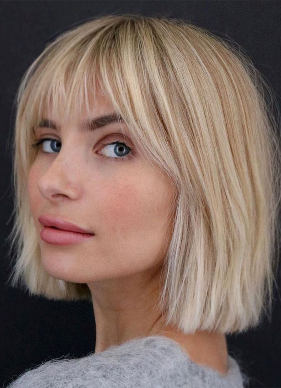 35 BEST Short Hair with Bangs Ideas for 2022 — Long Bob with Bangs