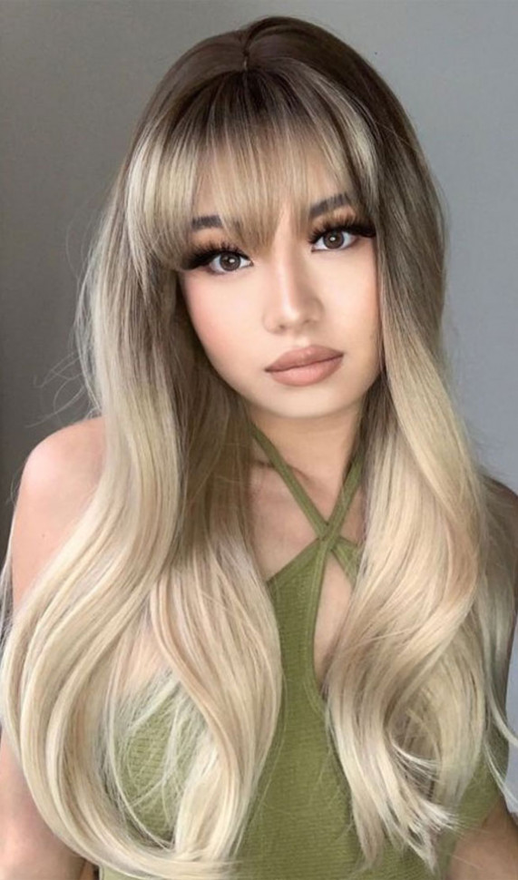 40 BEST Ways To Wear Wispy Bangs 2022 — Ombre Platinum Blonde with Bangs