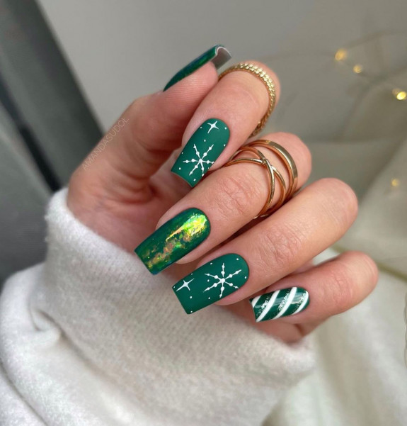 31 Green Christmas Nail Designs  — Matte Green Festive Nails