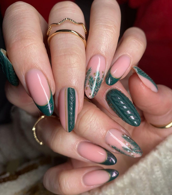 31 Green Christmas Nail Designs  — Green Sweater Festive Nails