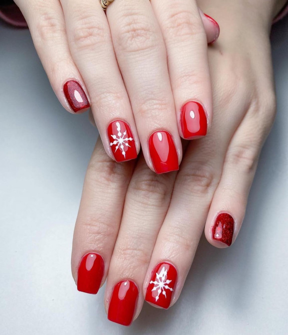 30 Red Festive Nail Designs  — Glossy Red Christmas Nails