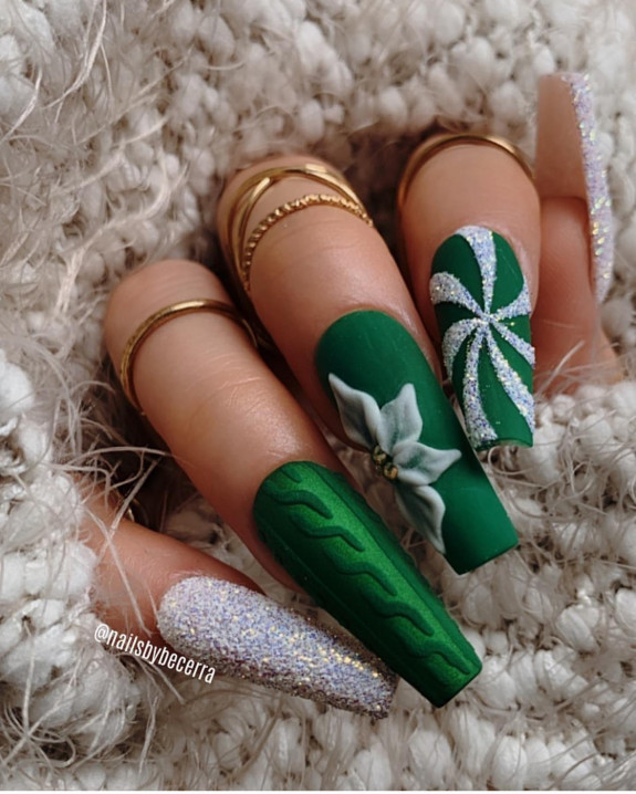 31 Green Christmas Nail Designs  — Acrylic Green Festive Coffin Nails