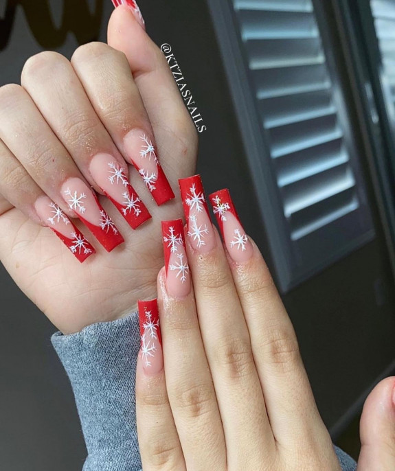 30 Red Festive Nail Designs  — Red French Tip Christmas Nails