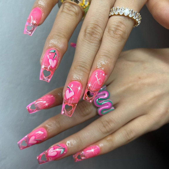 30 Cute Valentine’s Nail Designs in 2023 — Cut Out Sheer Pink Nails