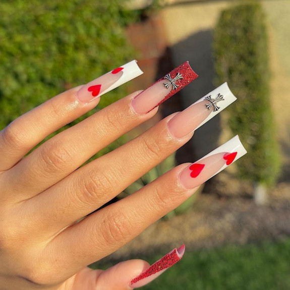 30 Cute Valentine’s Nail Designs in 2023 — White & Red Nails