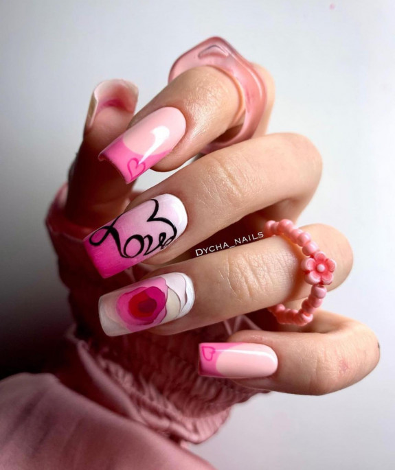 30 Cute Valentine’s Nail Designs in 2023 — Ombre Pink Rose Nails