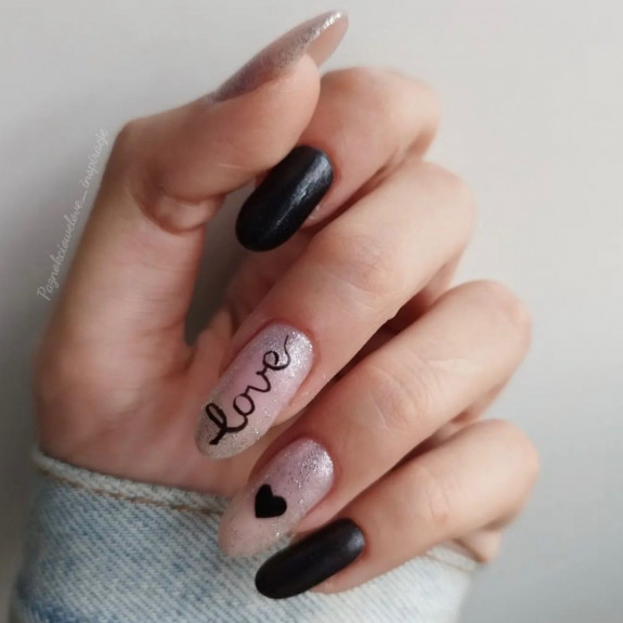 30 Love Heart Valentines Nails — Love Letter + Black Heart