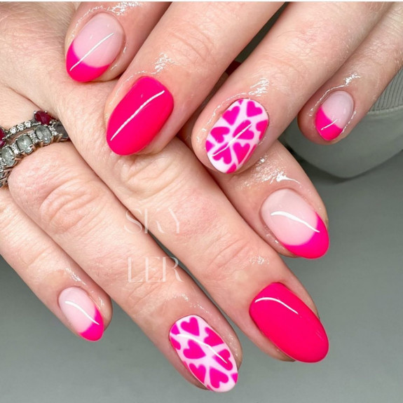 30 Cute Valentine’s Nail Designs in 2023 — Bright Pink Heart Nails