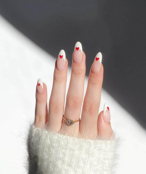 30 Cute Valentine’s Nail Designs in 2023 — Classic French Tip Nails with Red Heart