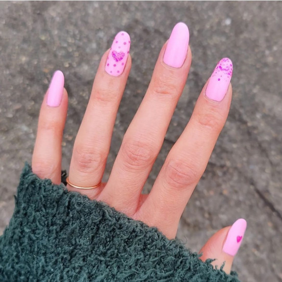 30 Cute Valentine’s Nail Designs in 2023 — Glitter Pink Heart Nails