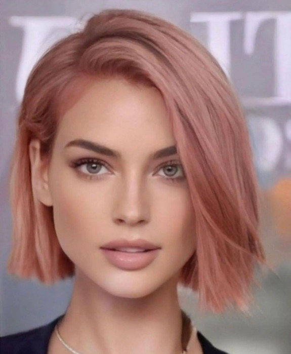 Rose pink side part bob