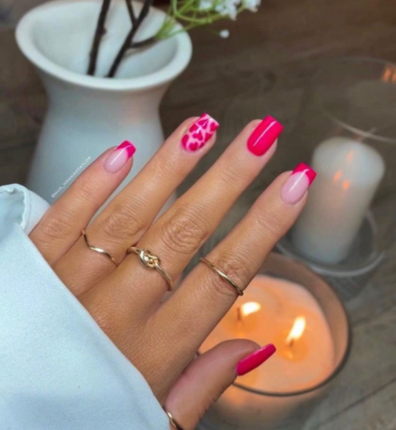 30 Love Heart Valentines Nails — Bright Pink Love Heart Nails