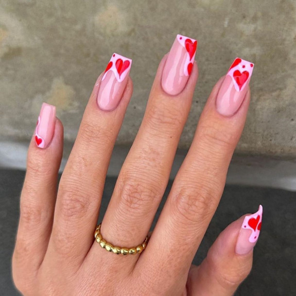 30 Cute Valentine’s Nail Designs in 2023 — Abstract Tip with Red Heart