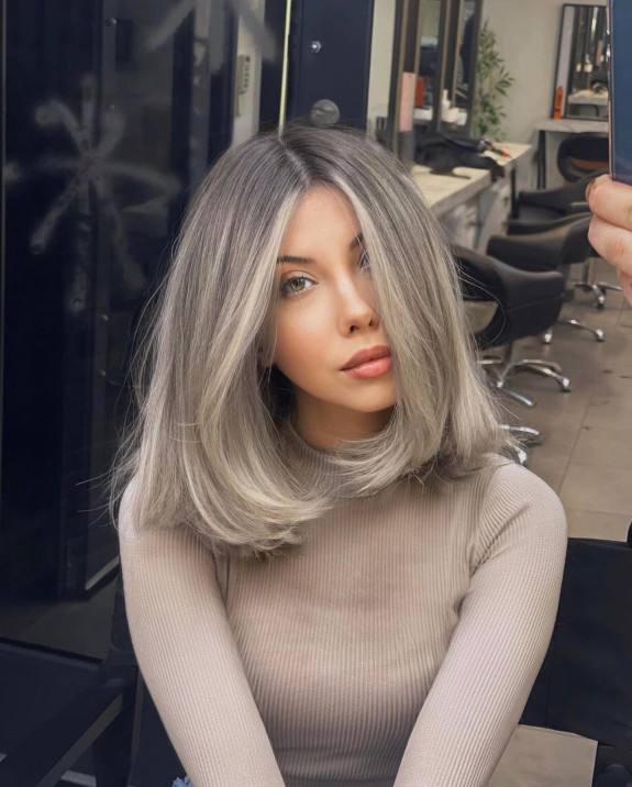 Ash blonde long bob