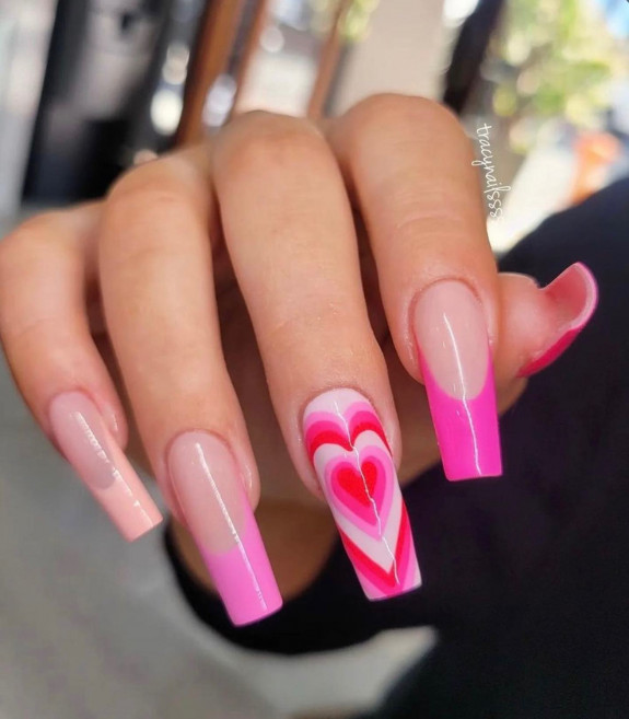 love heart nails, pink valentines nails, love heart nail designs, love heart french nails, Valentine nails, Valentines nail designs, pink nails, red Valentine nails, simple Valentine nails, love heart Valentine nails.