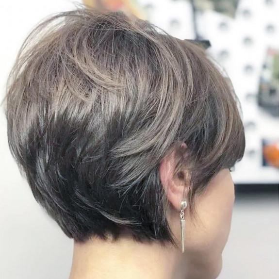 Smokey brunette bixie haircut