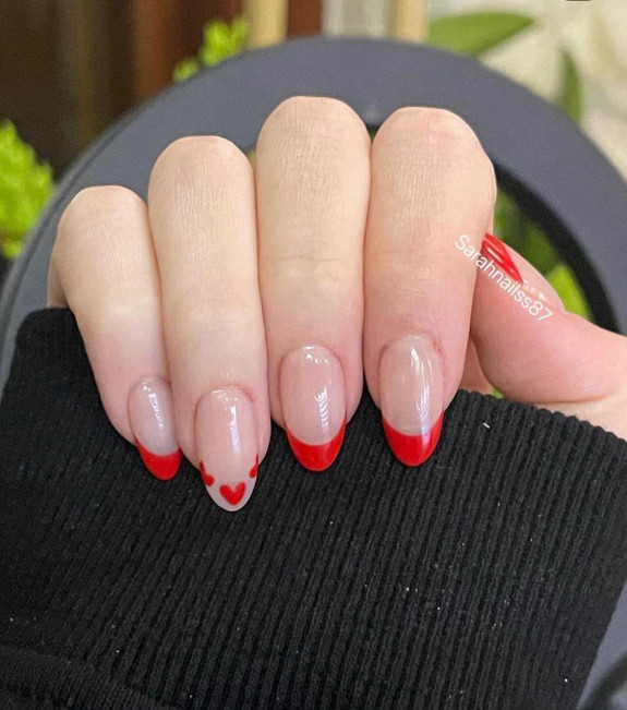 30 Love Heart Valentines Nails — Red Heart & Red Tip Nails