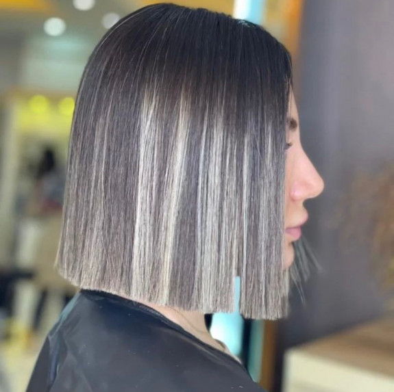 Ombré ash blonde blunt bob