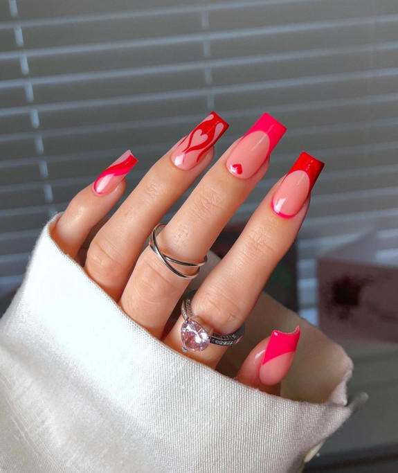 30 Cute Valentine’s Nail Designs in 2023 — Pink and Red Tip Nails